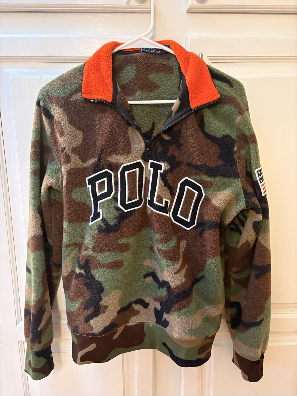 Ralph Lauren Polo Camo Quarter-Zip Fleece with Orange Collar